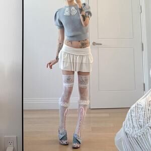 Baby blue knit lace detail